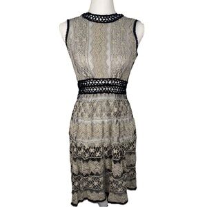 A’reve Medium Black Beige Sheer Dress Lace & Crochet Detail Boho Chic Whimsigoth